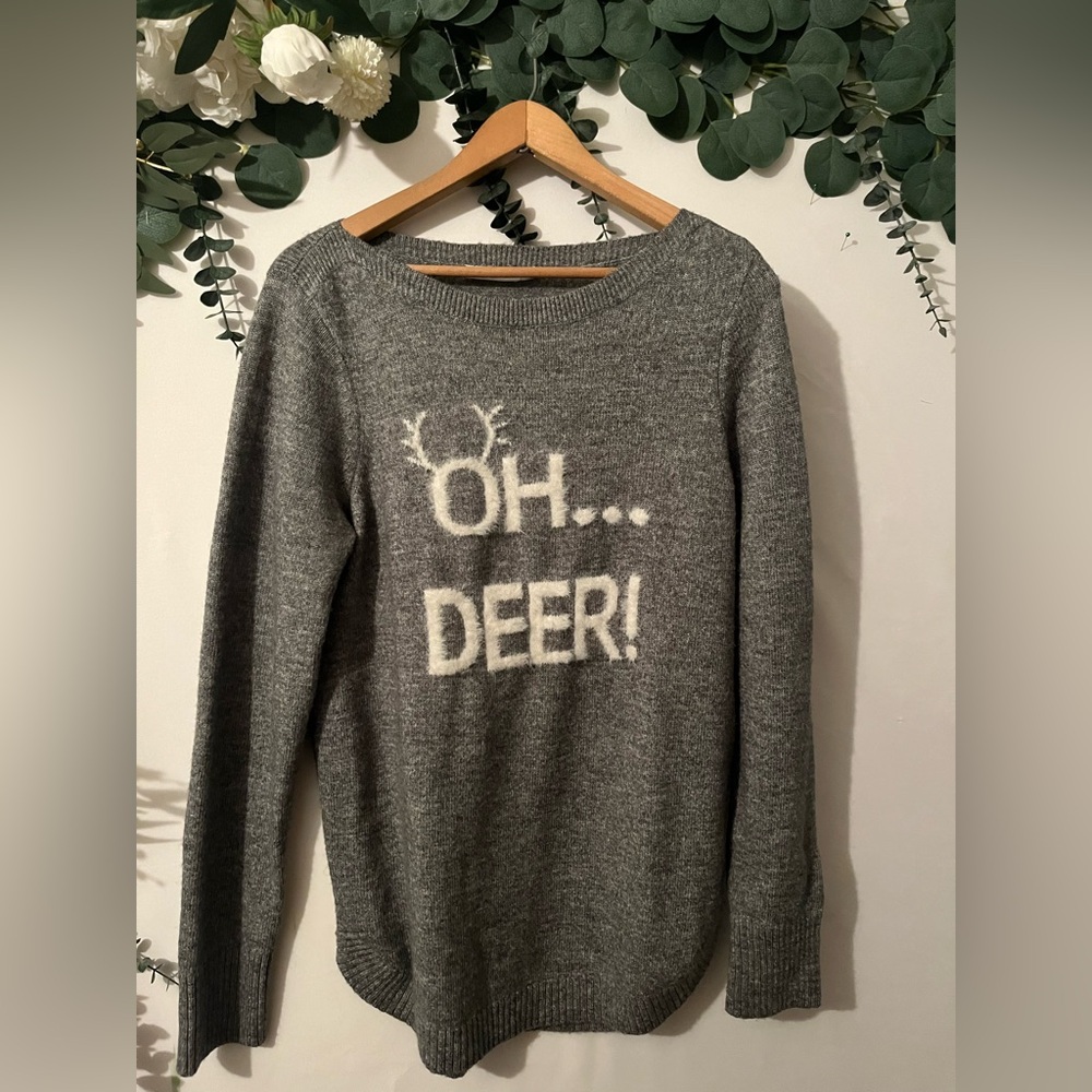 Ricki's Gray 'Oh Deer' Crew Neck Sweater